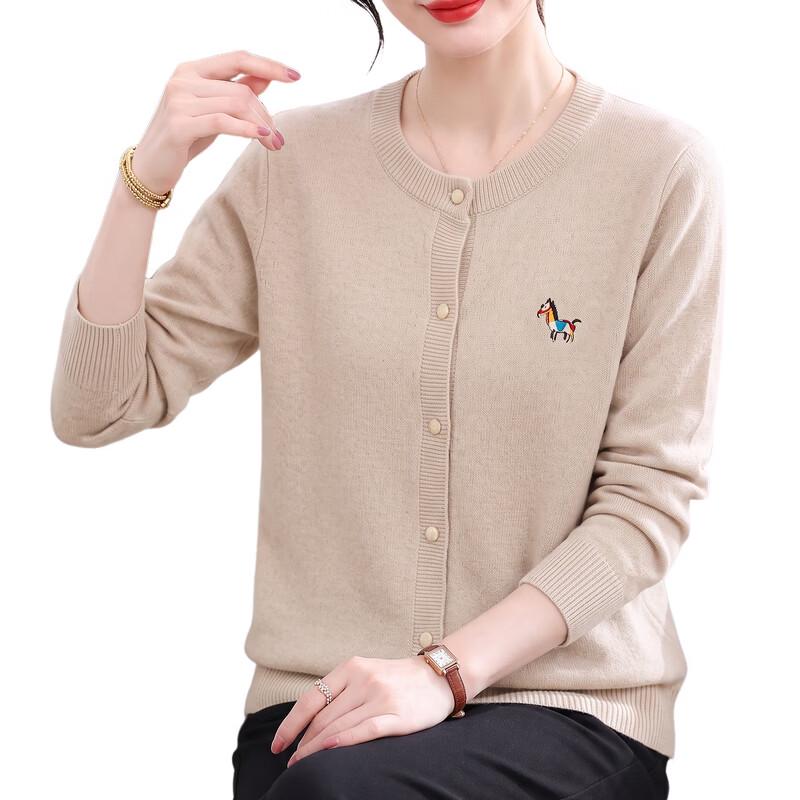 Hengyuanxiang Women's Autumn Round Neck Knit Cardigan