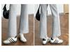 Pantalon gris taille haute petite micro-évasé – Cache-hanches, amincissant, sportif et court pour femmes en automne