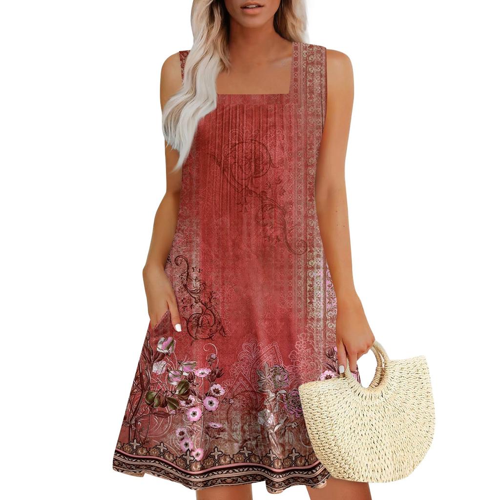 Womens Summer Dresses Loose  Sleeveless Sundresses Dress With Pockets