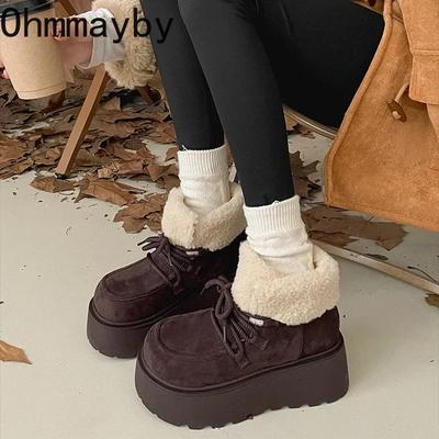 Inverno Grosso Donna Caldo Peluche Stivali da Neve Eleganti Scarpe Basse con Plateau Concisi Cotone Corti Botas De Mujer