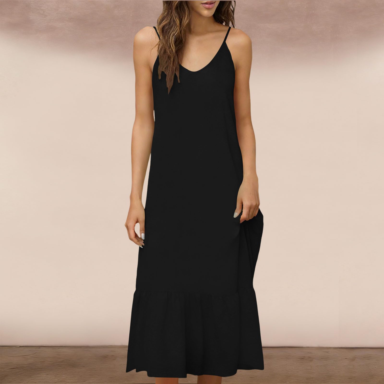 Women s Fashionable And Sexy Summer Spaghetti-Strap Backless Dress XXL чёрный