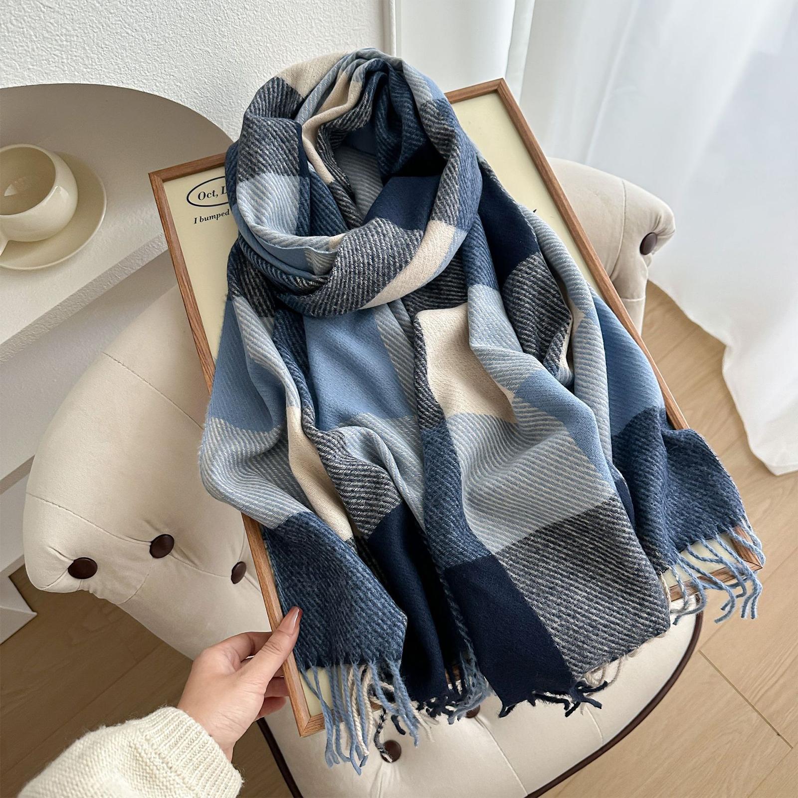 

Classic Block High-end Shawl, Soft And Skin Friendly Tassel Plaid Scarf, Warm Couple Scarf One Size синий