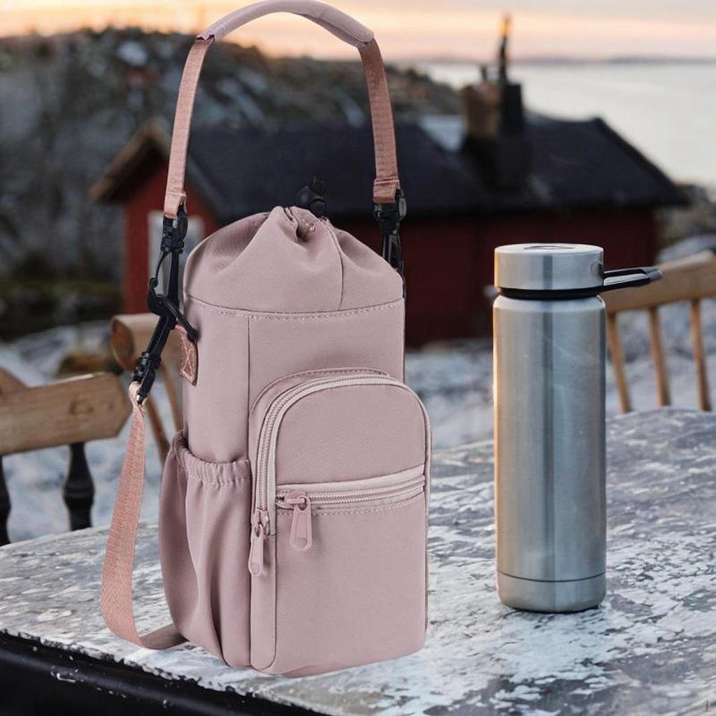 Water Bottle Carrier Adjustable Shoulder Strap for Men Women with Zipper Pocket Bag