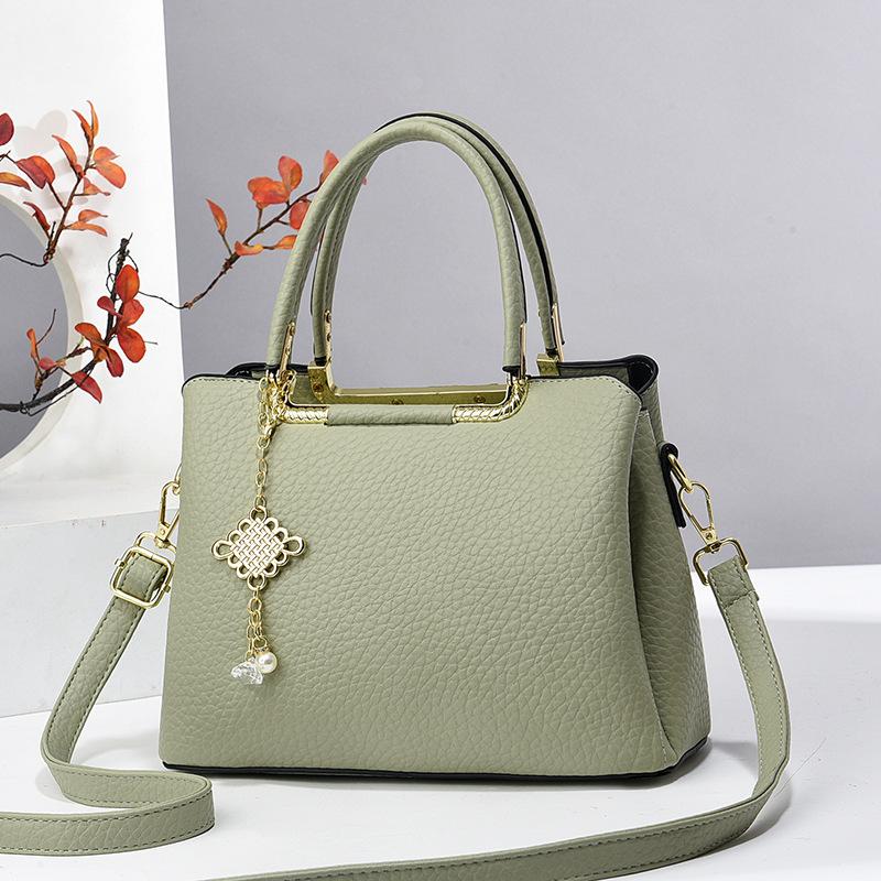 New Lychee Pattern Simple Solid Color Large Capacity Tote High Value Texture Setting Shoulder Large Bag Women's Bag