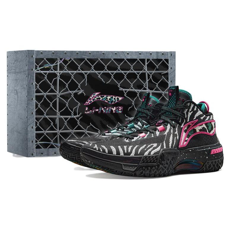 New LiNing Shudder Beast Anti Slip And Wear Resistant Support Lightweight Rebound Mid Top Basketball Shoes Black White ABFT043-1