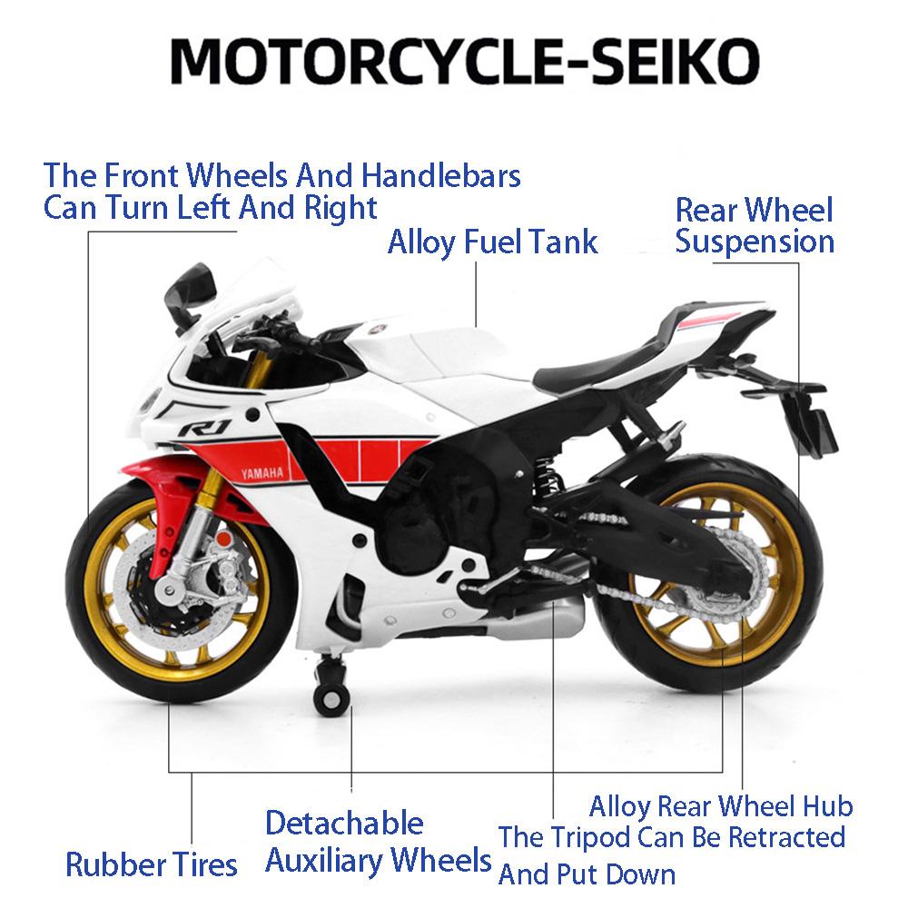 1/12 Scale Yamaha Toy Motors YZF-R1M Alloy Diecasts Motorcycle Models with Shock Absorption Front Wheel Steering Toys for Kids' Gifts