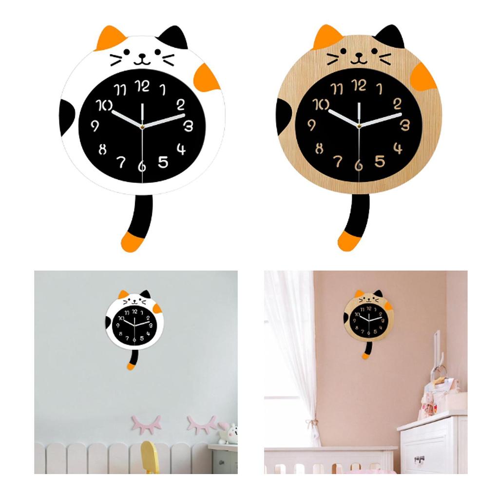 Cat Wall Clock Stylish Non Ticking Cartoon Cat Silent Clock Acrylic Wall Clock