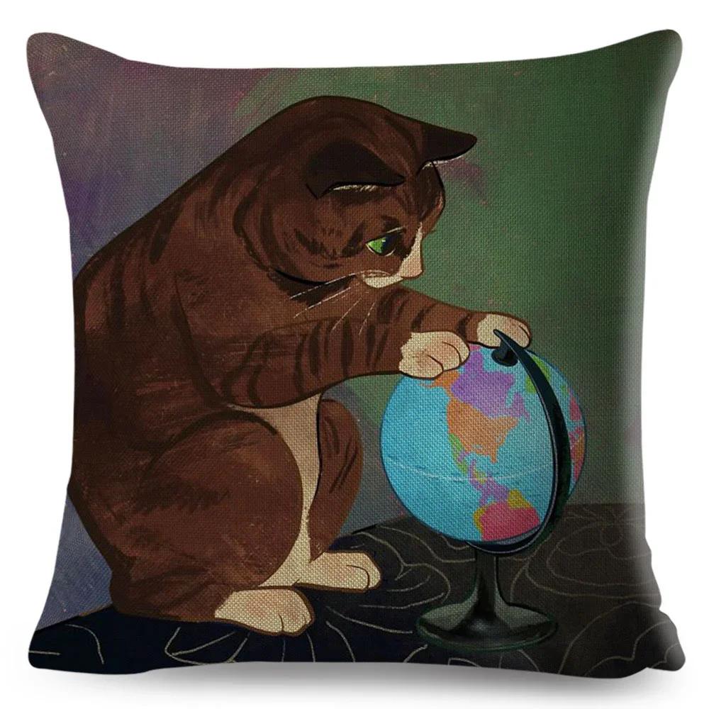 Olejomalba Roztomilá Kočka Povlak na Polštář Dekor Barevný Kreslený Domácí Zvíře Povlak na Polštář Polyesterový Povlak na Polštář na Pohovku Dětský Pokoj