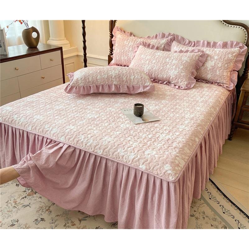 A Class Vintage Quilted Bed Skirt Washable Cotton Printed Bedspread 3 Piece Set Home Bedding Protector
