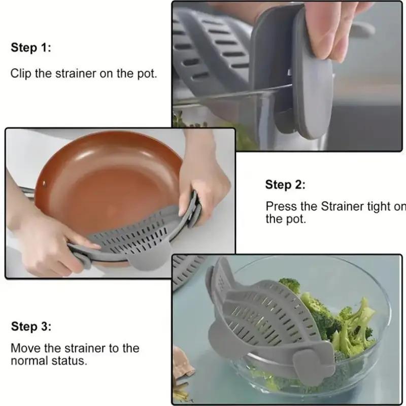 1Pcs Silicone Strainer, Pot Strainer, Adjustable Clip On Strainer For Pots Pans And Bowls, Kitchen Pot Strainer