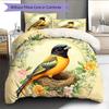 Bird's Nest with Flower Wreath  Pattern Bedding Quilt Set  Home Decoration  Gift (1 * duvet cover + 2 * pillowcase, without core)