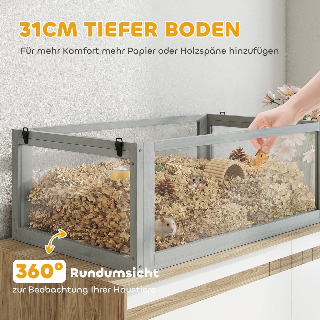 Holz Hamsterkäfig, 3 Etagen mit tiefem Boden, herausnehmbare Etagen, für Kleintiere, 80x50x76cm, hellgrau