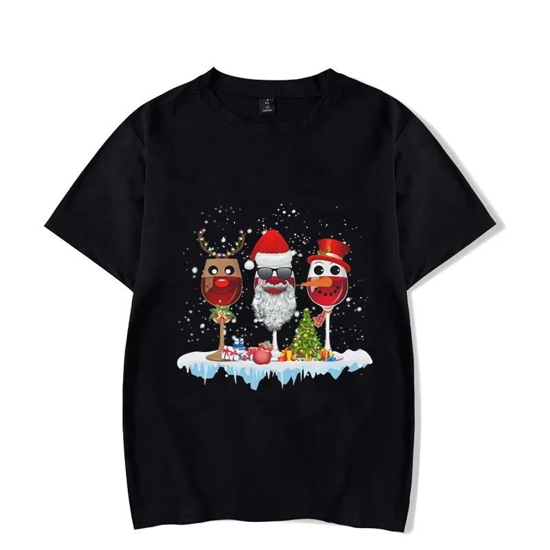 Men T Shirt Luxury Brand Oversized T Shirt Christmas Wine Print T-shirts Short Sleeve Christmas Santa Funny T Shirt Cotton Tops