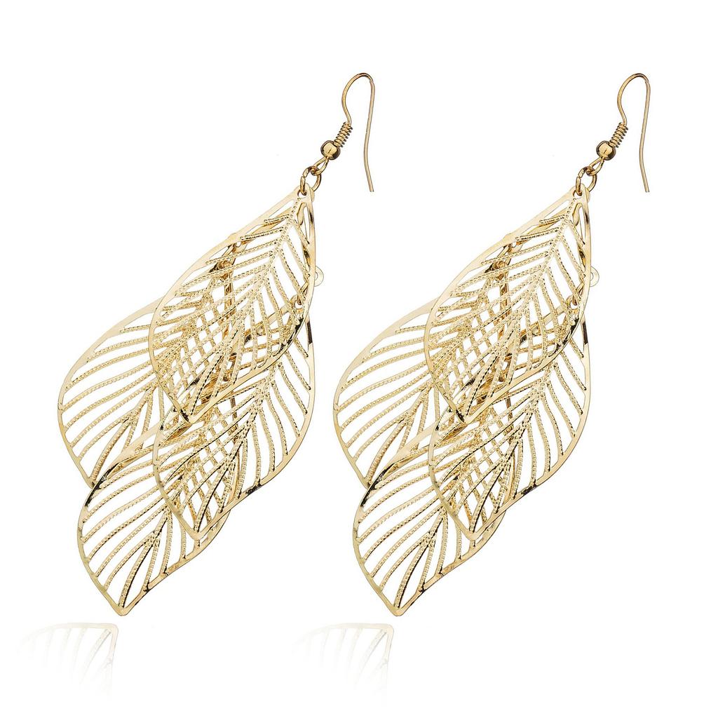 Retro Women's Baroque Style Cluster Hollow Leaves Tassels Hook Dangle Earrings