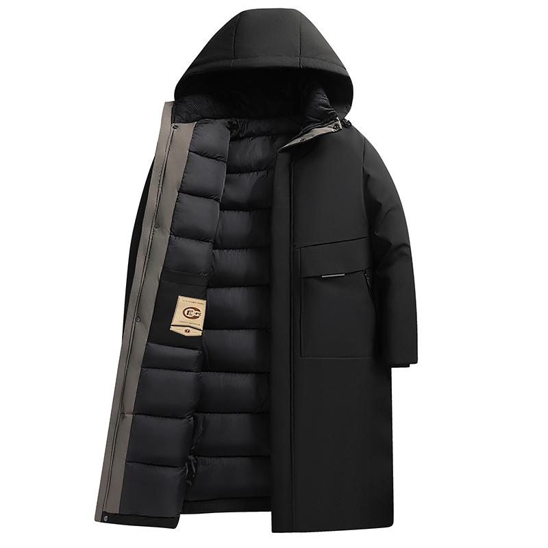 Winter Kapuzenjacke Langer Stil Seidenähnliche Baumwolljacken Herren Verdicken Warme Parkas Trenchcoat Herren