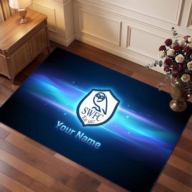Sheffield Wednesday FC Custom Crystal Velvet Rug, Personalized Name Text Print, Football Logo Soft Non‑Slip Floor Mat Home Decor Gift