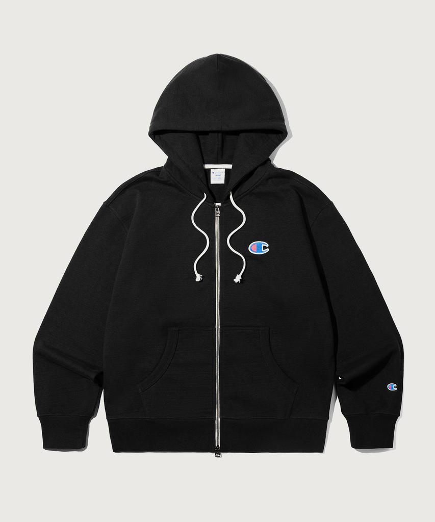 Champion Heritage Logo Loose Fit Zip-Up Hoodie Black
