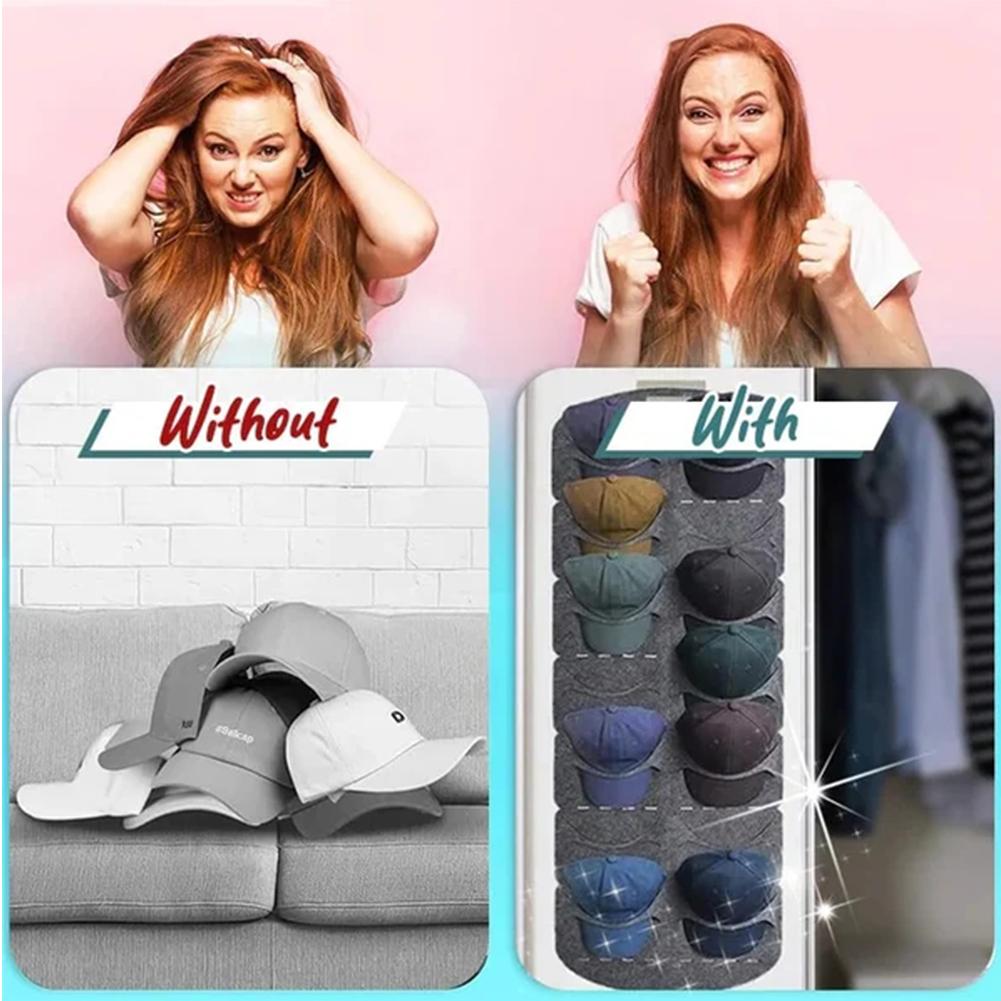 Felt Hanging Hat Organizer Baseball Hat Rack 7/14 Pockets Hat Display Rack Multifunction Large Capacity for All Types of Hats