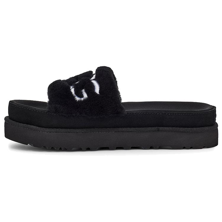 UGG Laton Fur Slide Black Slippers Women's 1111236-BLK