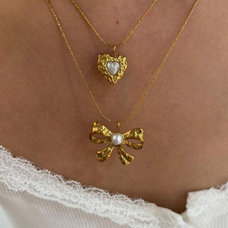 Love Heart/Bowknot Adjustable Necklace Stainless Steel Layering Jewelry for Women Elegant Everyday Gift