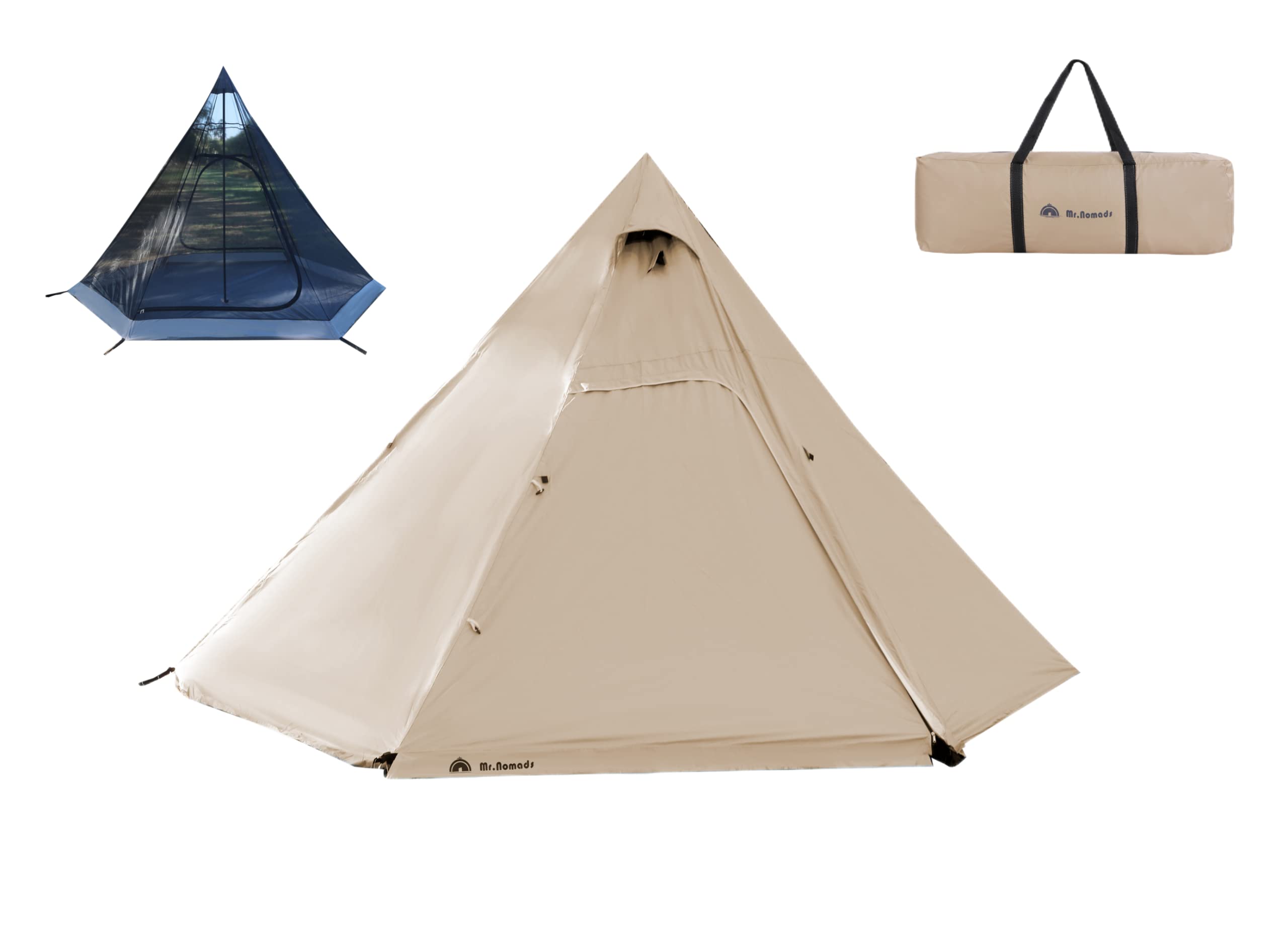 

NOMADS Camping Tent Super Easy to Set UV Mesh Screen Size 370 x 370 x 220 MR. One-Touch Pyramid-Shaped (4-6 Persons), Up, Protection, Sunshade,