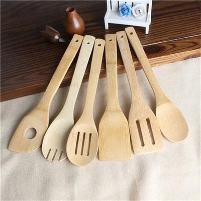 Kitchen Utensil Cooking Tool Mixing Set Wooden Bamboo Spoon Spatula 6pcs