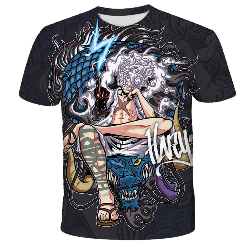 Children's Anime One Piece Luffy 3D Digital Printed Boys' Street Trendy Round Neck Short Sleeved T-shirt