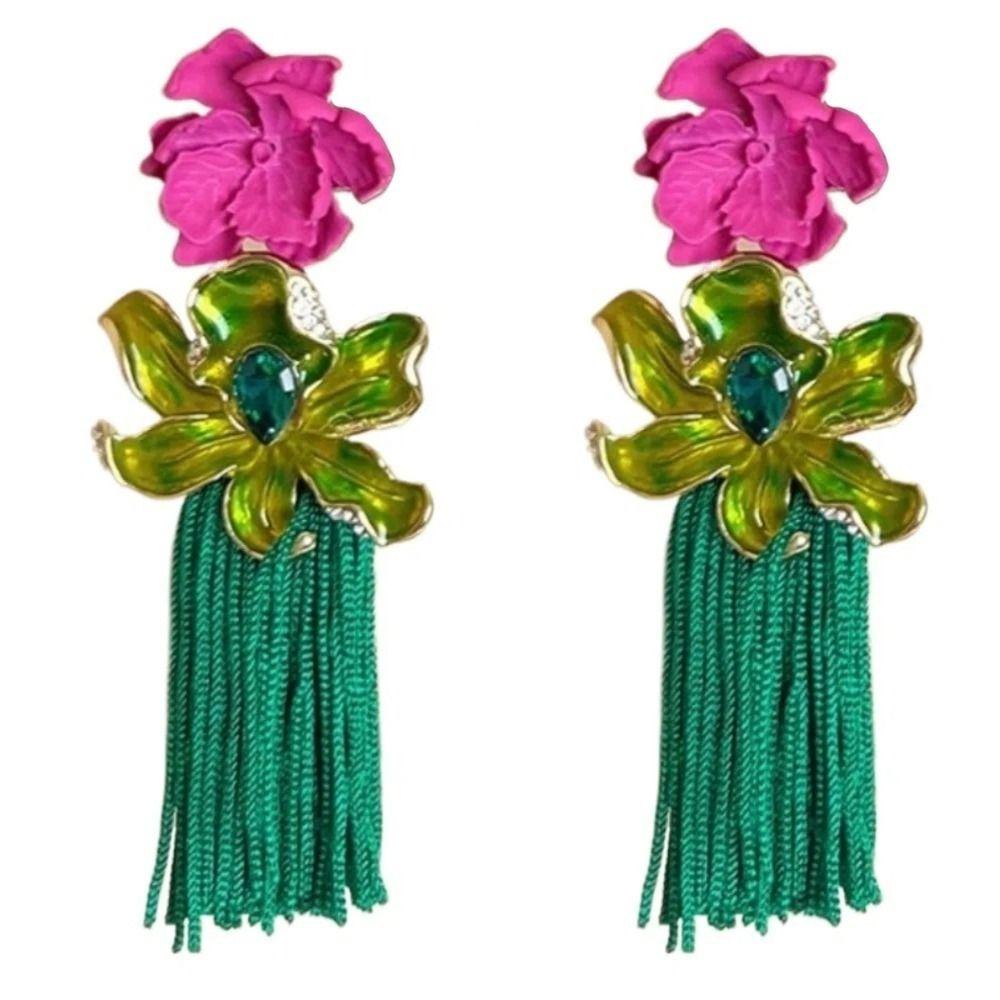 Tassel Flower Drop Earrings Rhinestone Sweet  Earrings Trendy Bohemian Earrings Women  Gift