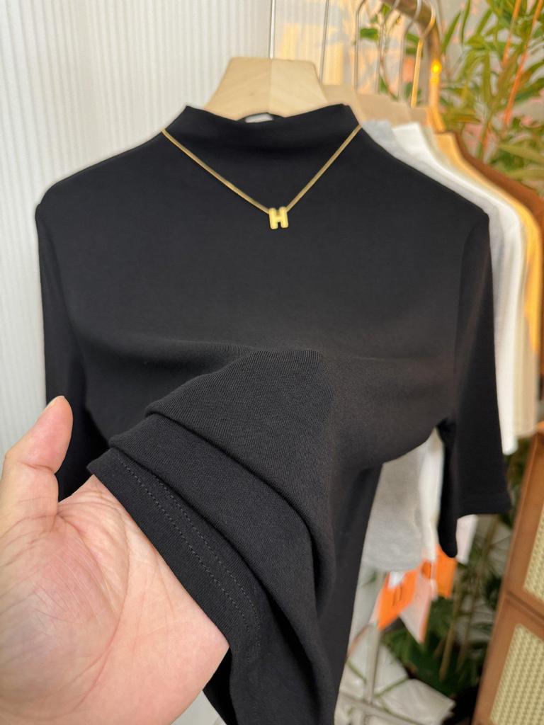 Women's Spring 2026 Red Mid-Sleeve High-Collar Slimming T-shirt – Fashionable Simple Solid Color Top