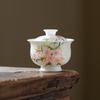 Jade Mud White Porcelain Hand-Painted Beautiful Flowers Gai Wan Tea Bowl Tea Maker Lady Tea Set Tea Ceremony Kung Fu Tea Set
