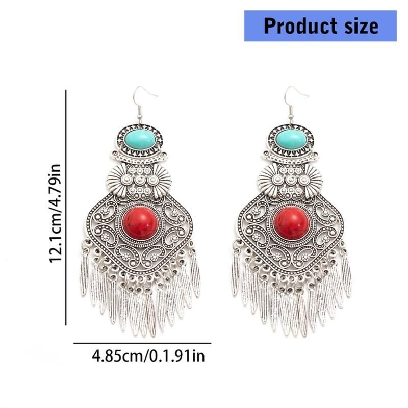Artisanal Tribal Styles Drop Earrings With Natural Stone Accent Sturdy Alloy Retro Fringe Designs