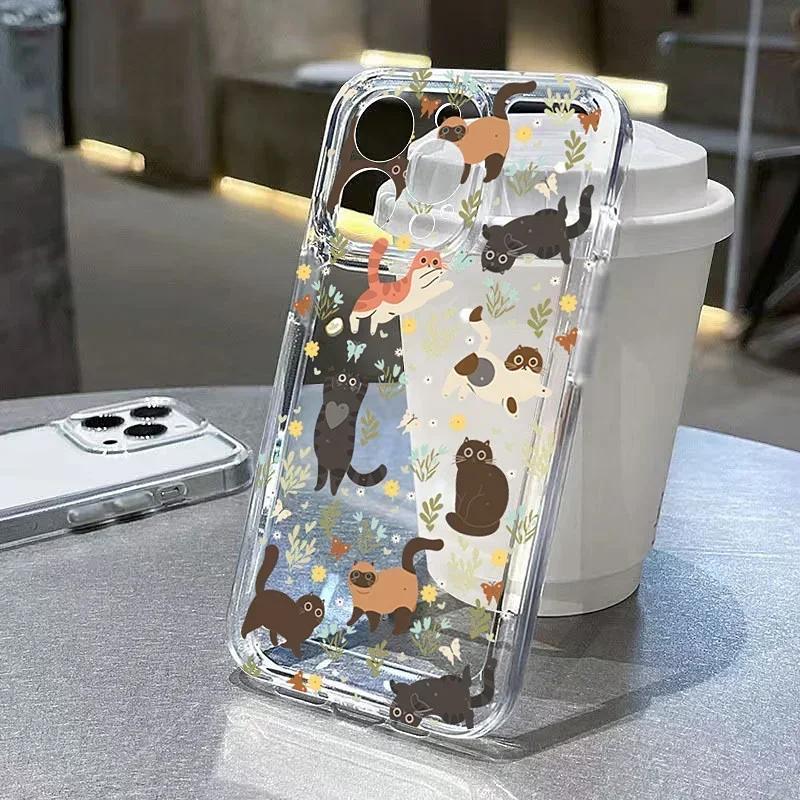 Graffiti Cartoon Dog Cat Phone Case For iPhone 15 Pro Max 14 12 13 11 16 16e Case X XR XS 7 8 Plus SE 3 Transparent Soft Cover