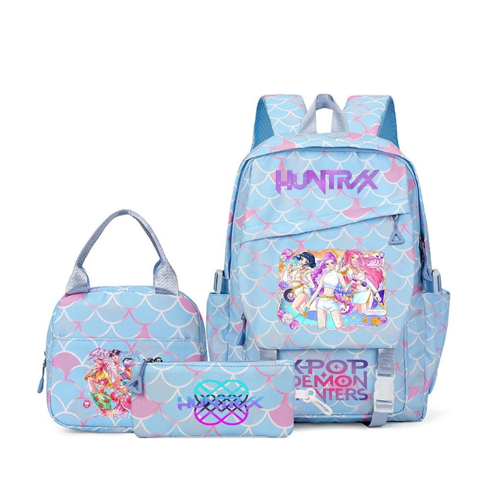 K-Pop Demon Hunter Girl Group Backpack Demon Boy Group Cartoon Anime Lunch Bag Pencil Case Three-Piece Set