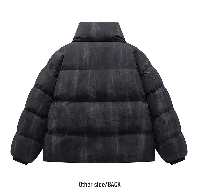 Unisex Tie-dye Stand Collar Puffer Jacket, Thickened and Large Size