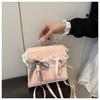 Faux Leather Flap Square Shoulder Bag for Women with Lace Bow Knot Trendy Casual Crossbody Purse