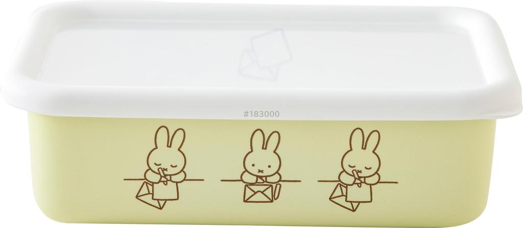Fuji Enamel Miffy Pastel Storage Container with Shallow Rectangle Square Medium Size Pale Green Letter Miffy Enamel Lid,