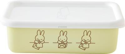 Fuji Smaltovaný kontajner Miffy Pastelový s plochým obdĺžnikovým štvorcovým stredným rozmerom Svetlozelený s písmenom Miffy Smaltované veko,