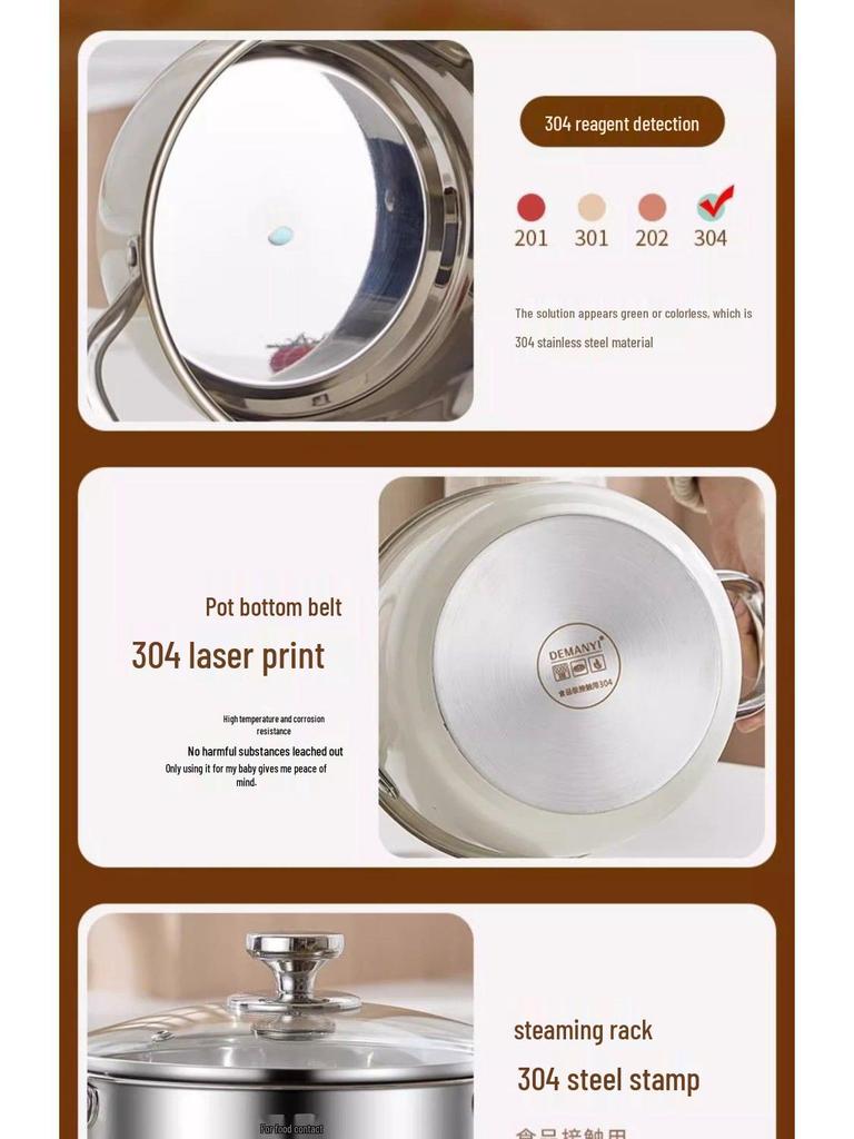 Europäischer Stil 304 Edelstahl Suppentopf - Dickwandig, Induktions- und Gasherd-kompatibel, Doppelohr-Design, Lebensmittelgeeignetes Kochgeschirr.