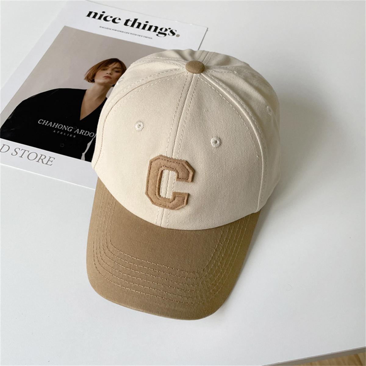 

Versatile baseball cap for men and women, stylish letter C patch colorblock hat, summer sun hat with colorblock design suitable