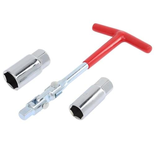 HOOWDAMY Spark Plug Socket, 16-21mm, T-Handle, Spark Plug Wrench, 360-Degree Adjustable Socket Wrench, Red, Car Maintenance Set
