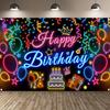 Glow Happy Birthday Backdrop Banner Bbirthday Party Decoration Kids Glow Party Supplies Happy Birthday Background