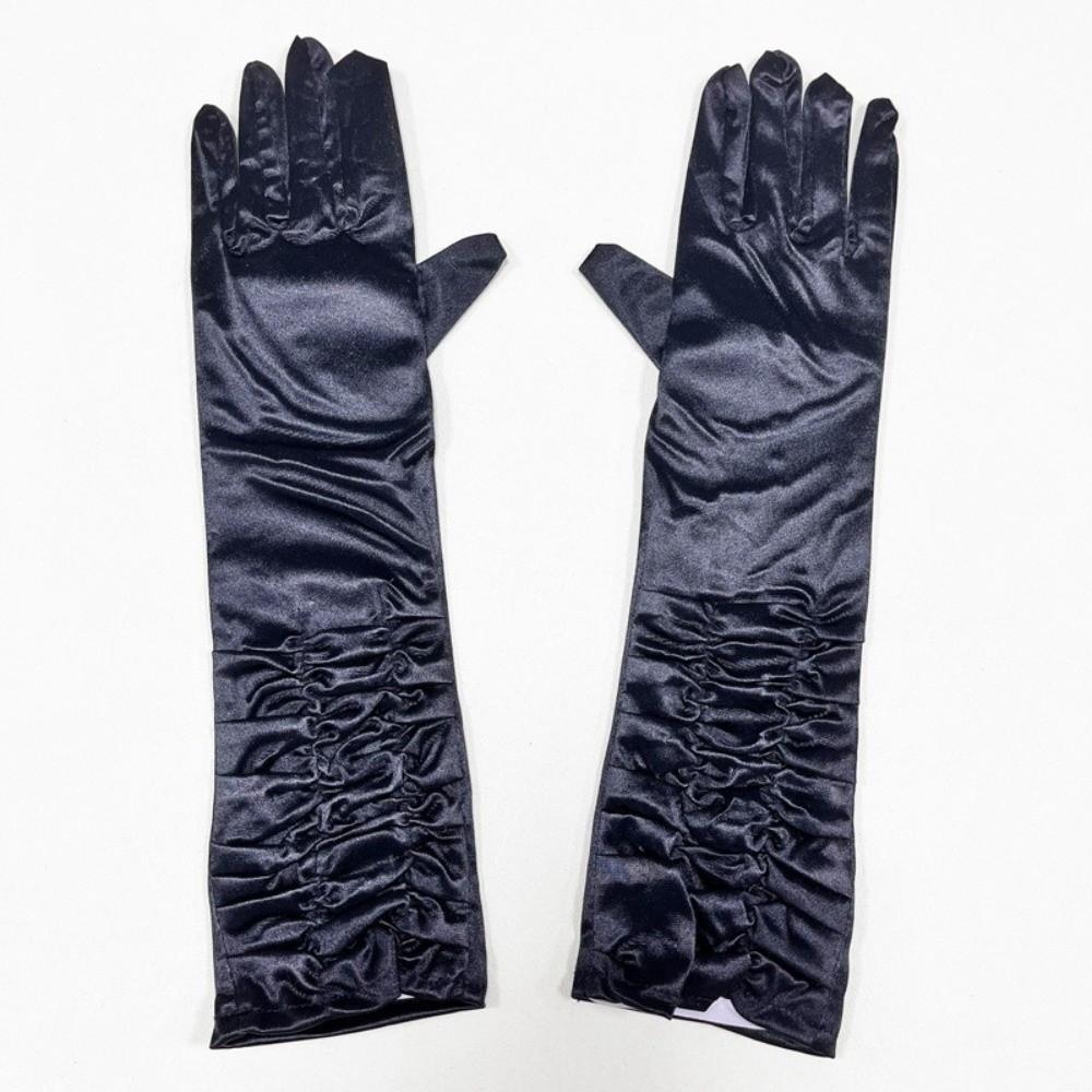 Ruched Design Evening Dress Gloves Full Finger Opera Gloves Bridal Wedding Gloves Birthday Party