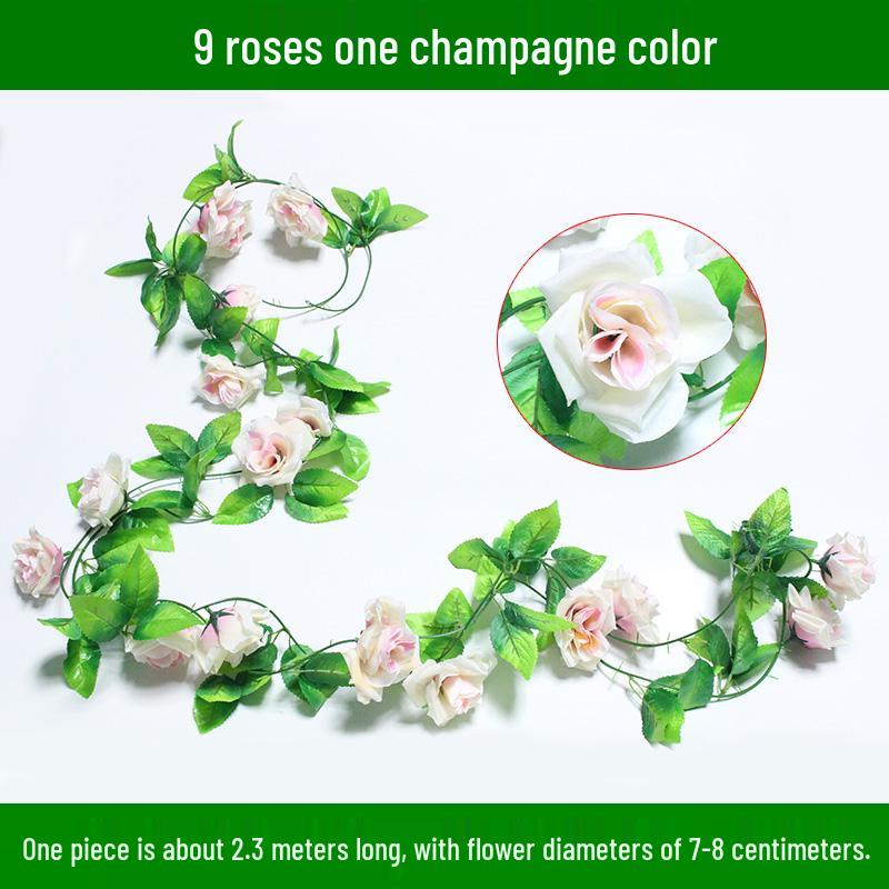 Artificial Rose & Green Leaf Vine for AC Decoration