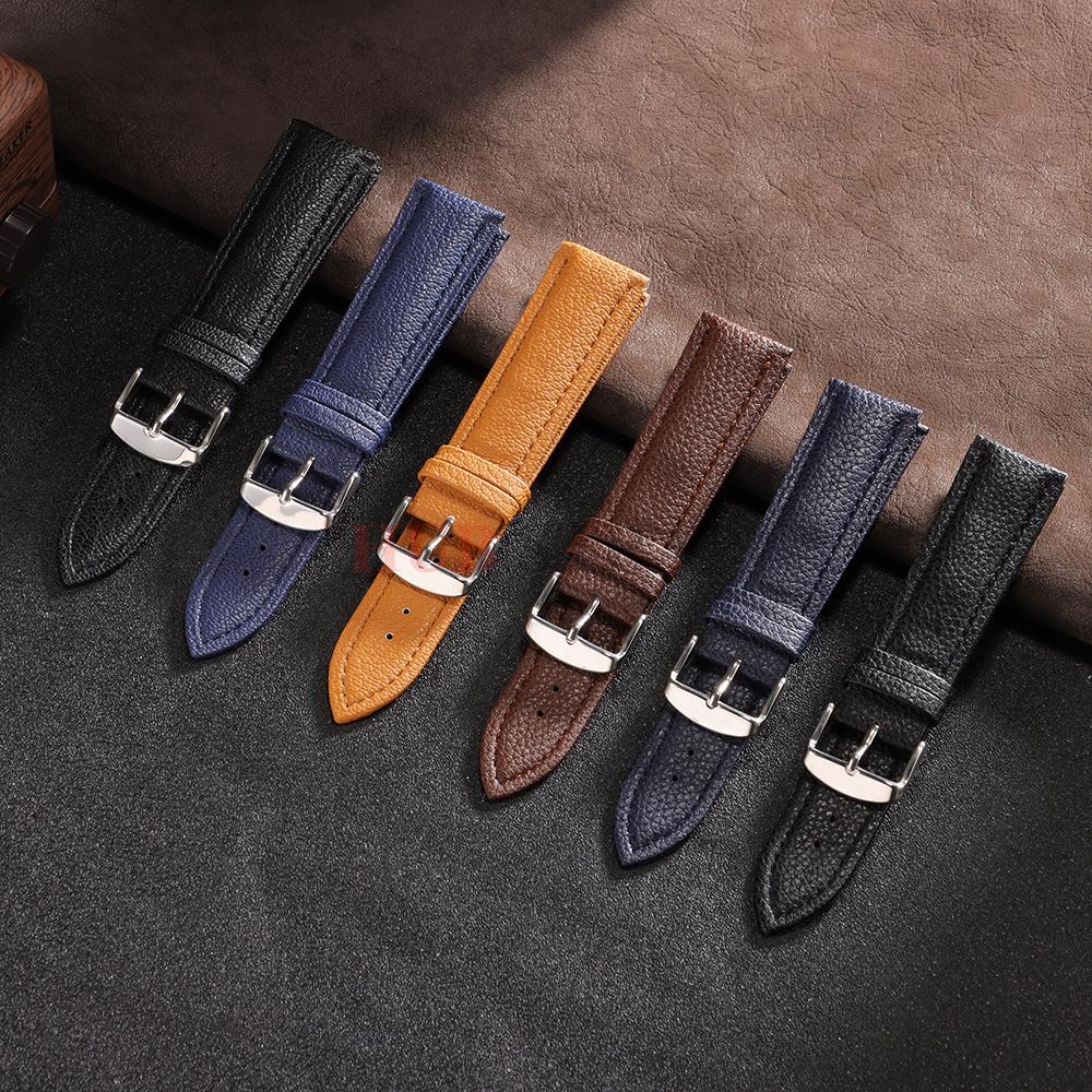 Handmad Soft Watchband Lychee Pattern Black Strap 12mm 14mm 16mm 18mm 20mm 22mm Vintage Cowhide Bracelet for Men Women Bracelet
