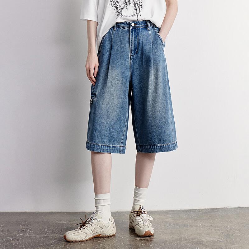 Chuyu Women's American Workwear Wide-Leg Denim Shorts