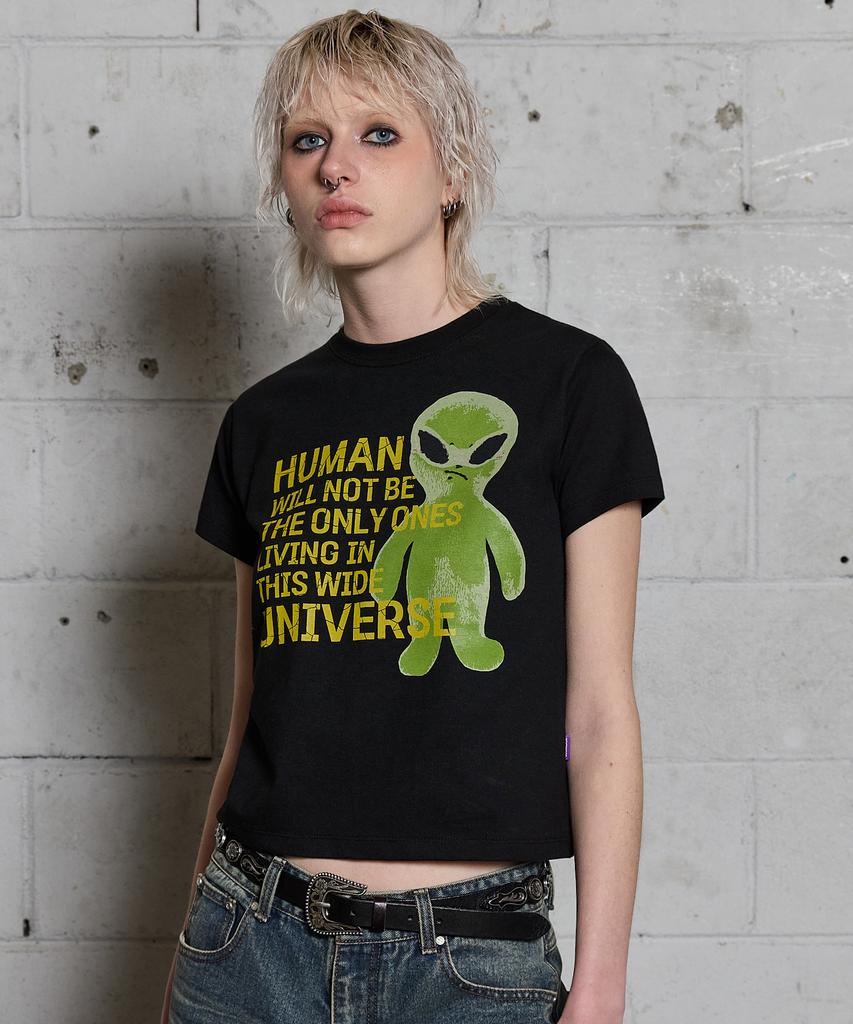 HOODHOOD Alien Slogan Short Sleeve T-Shirt Black