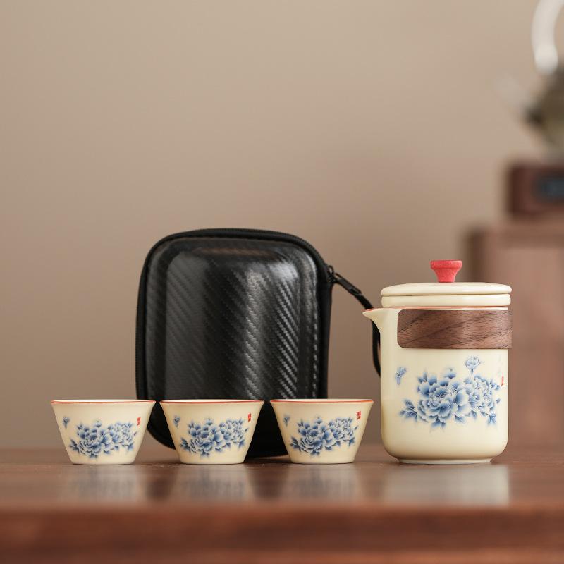 Retro household ceramics new Chinese kung fu tea set Dehua Huang Ru kiln Tianxiang peony high-end gift box