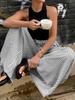 Women Black and White Vertical Stripe High Waist Wide Leg Pants