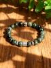 Malachite Bracelet Beaded 10mm Green Stone Natural with Stainless Steel Cylindrical Beads for Energy Healing Reiki Charm Jewelry