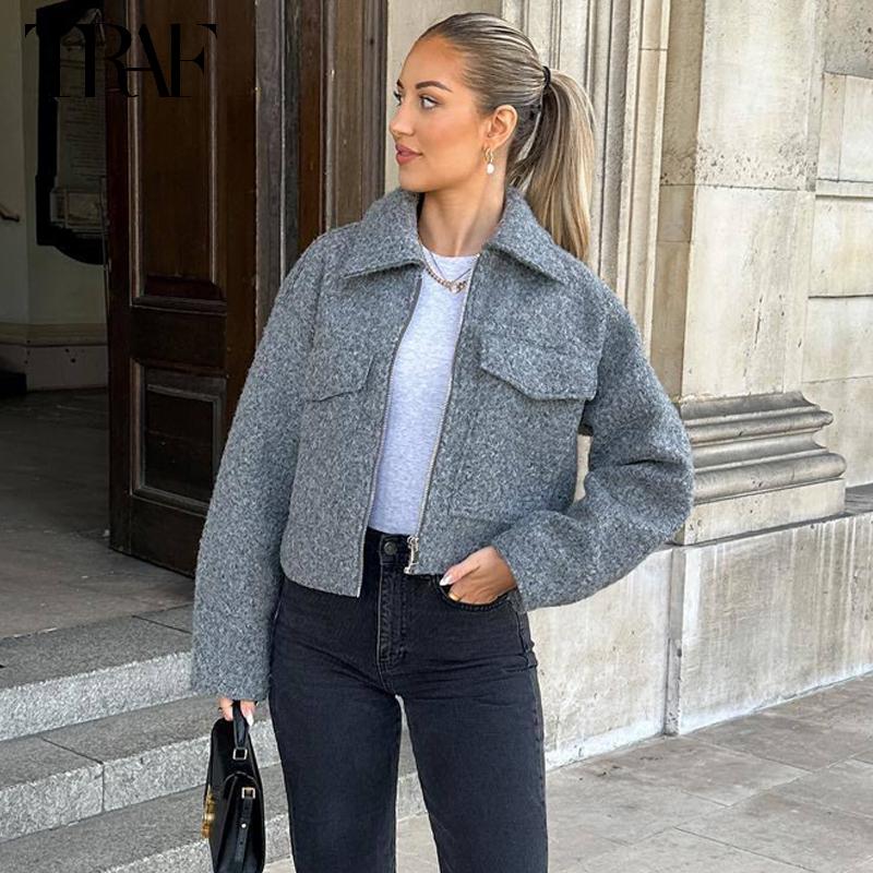 Giacca Tweed Corta Donna Giubbotti Bomber con Zip per Donna Manica Lunga Cappotto Esterno Donna Capispalla Cappotti da Donna